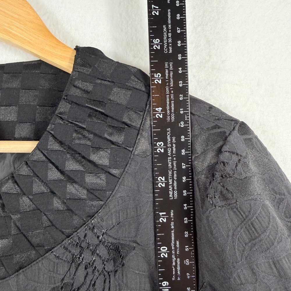 Chicos Jacket Women 2 Large Black Floral Jacquard Pleated Trim Classic Elegant - Picture 4 of 9